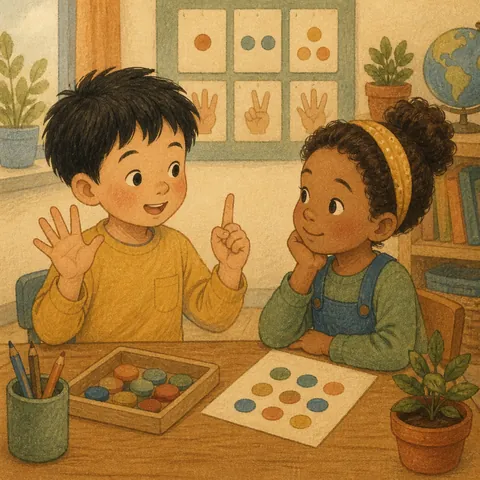 A student holding up fingers while a friend writes a short phone number