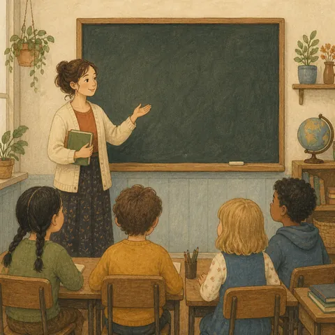 A teacher writing Chinese characters on the board as class begins