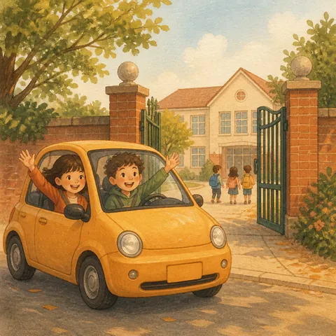Two friends waving from a car after arriving together