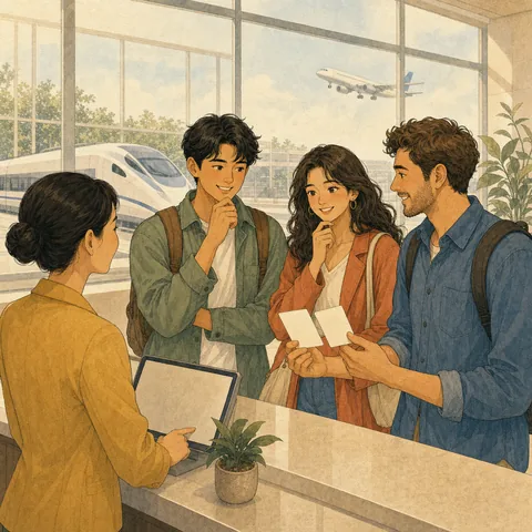 A friendly scene for choose train or plane