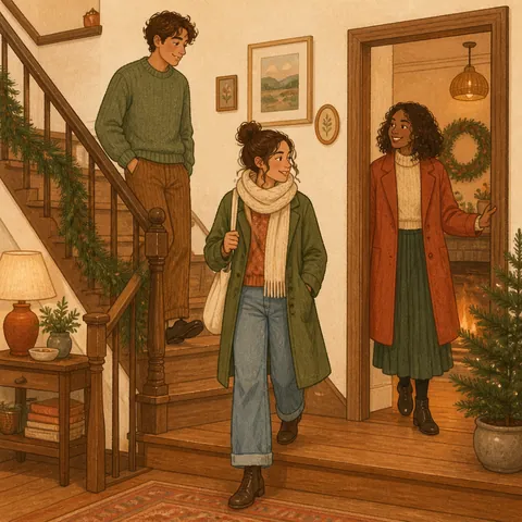 Friends calling to each other from a stairway, some going down, some coming out