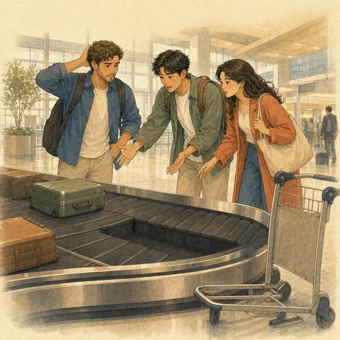 A friendly scene for a suitcase goes missing