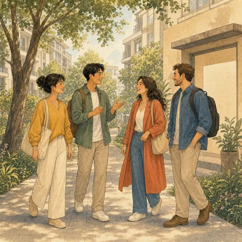 A friendly scene for a quiet, convenient neighborhood
