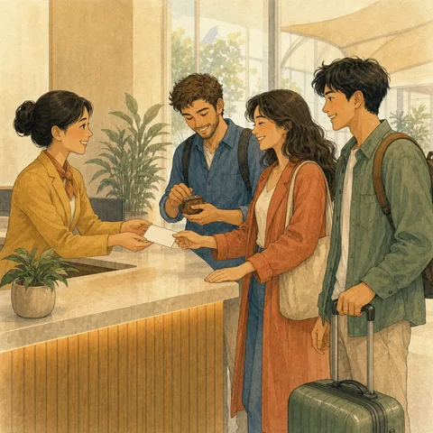A friendly scene for check the hotel service