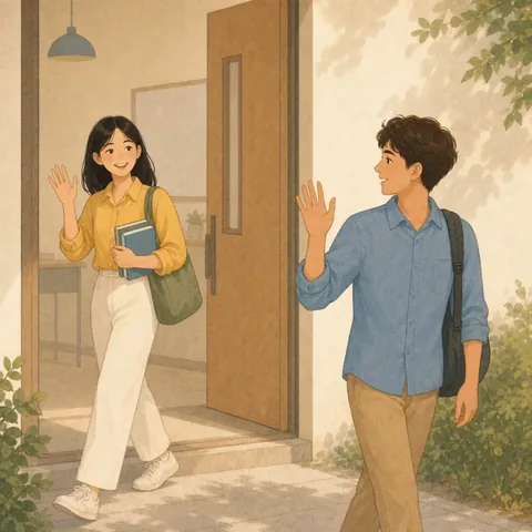A friendly illustration showing goodbye