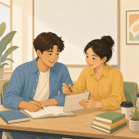 A friendly illustration showing classmate