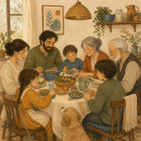 A friendly illustration showing measure word for people in a household