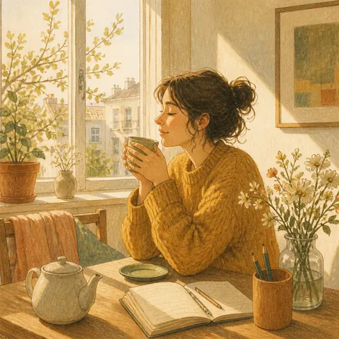 A friendly illustration showing morning
