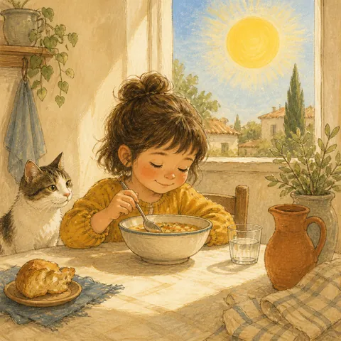 A friendly illustration showing noon