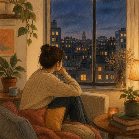 A friendly illustration showing evening