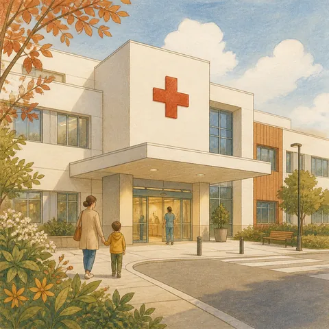 A friendly illustration showing hospital