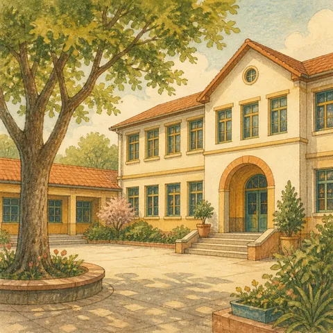 A friendly illustration showing school