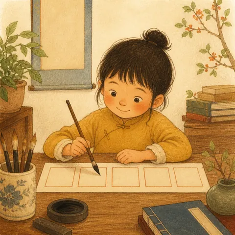 A friendly illustration showing Chinese character