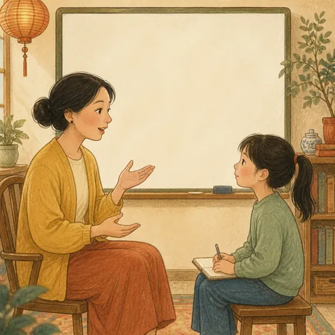 A friendly illustration showing Chinese (language)
