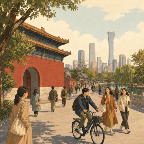 A friendly illustration showing Beijing