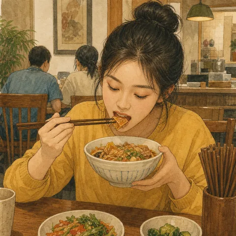A friendly illustration showing to eat