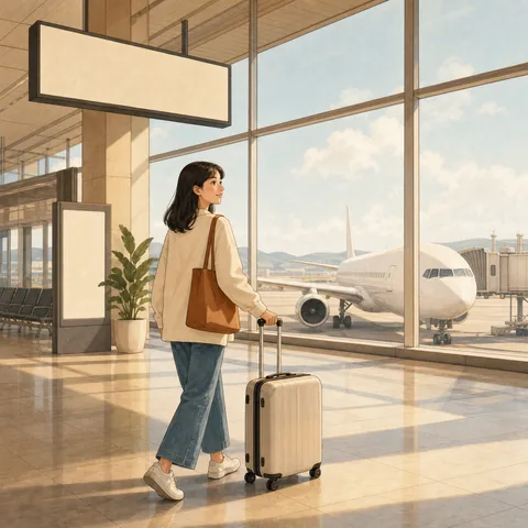 A friendly illustration showing airport