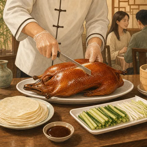 A friendly illustration showing roast duck