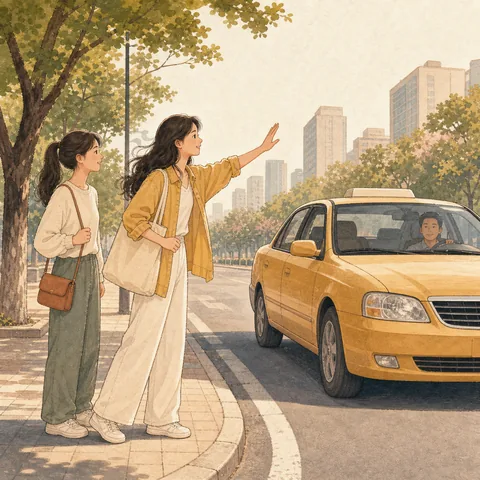 A friendly illustration showing to take a taxi