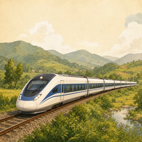 A friendly illustration showing train