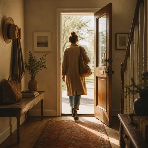 A friendly illustration showing to go out (of the house)