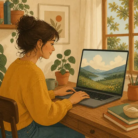 A friendly illustration showing to go online