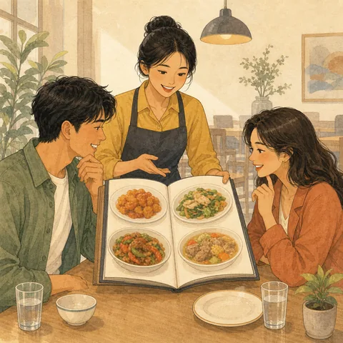 A friendly illustration showing menu