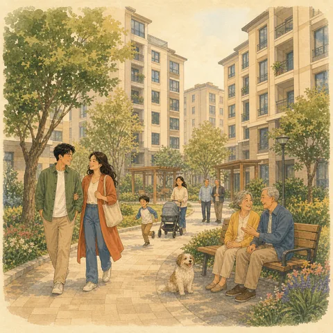A friendly illustration showing residential compound