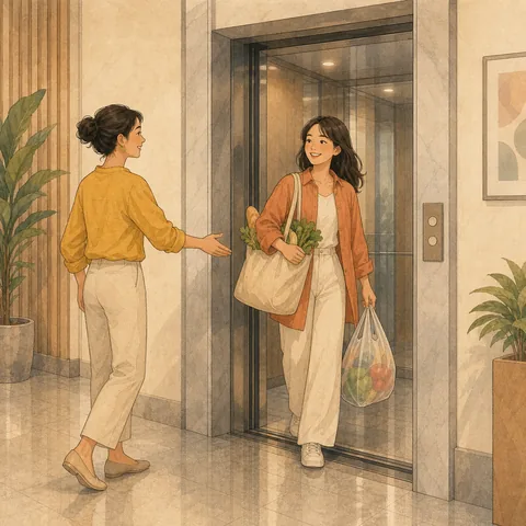 A friendly illustration showing elevator