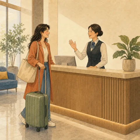 A friendly illustration showing front desk