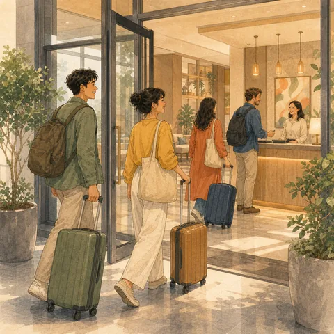 A friendly illustration showing hotel