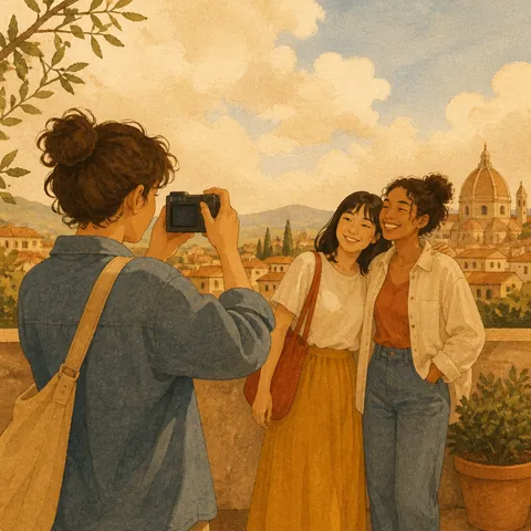 A friendly illustration showing to take a photo