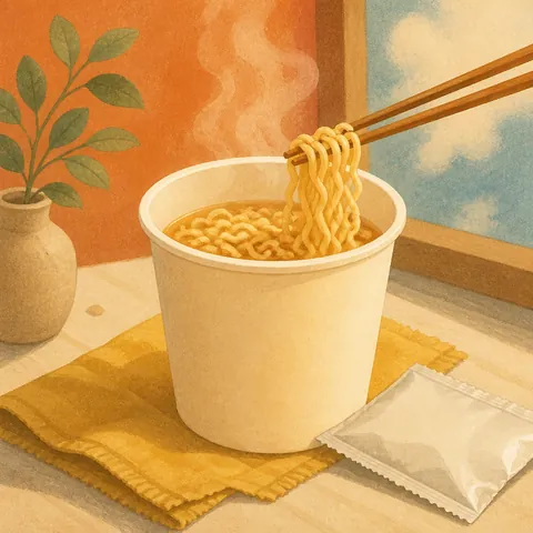 A friendly illustration showing instant noodles