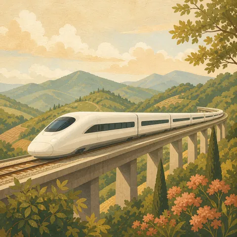 A friendly illustration showing high-speed train