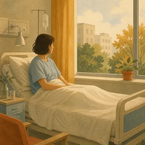 A friendly illustration showing to be in hospital