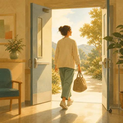 A friendly illustration showing to leave hospital