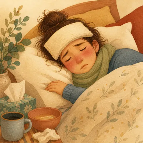 A friendly illustration showing to have a fever