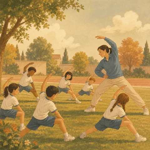 A friendly illustration showing physical education