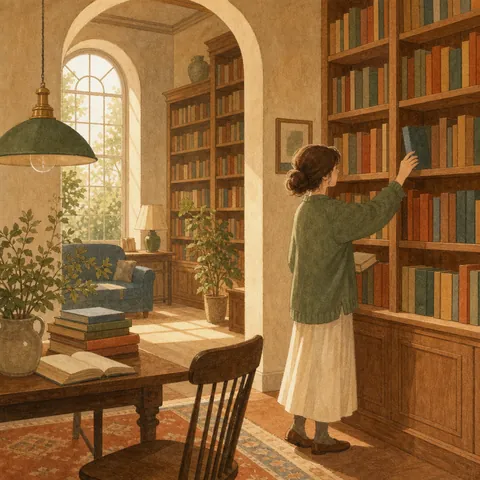 A friendly illustration showing library