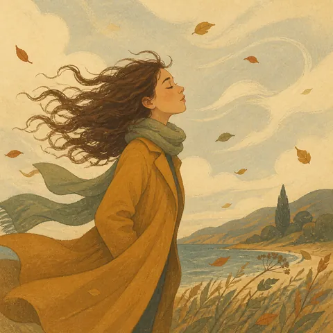 A friendly illustration showing to blow (of wind)