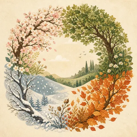 A friendly illustration showing season