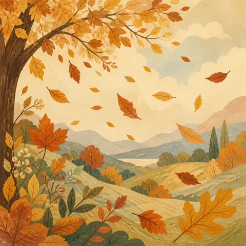 A friendly illustration showing autumn