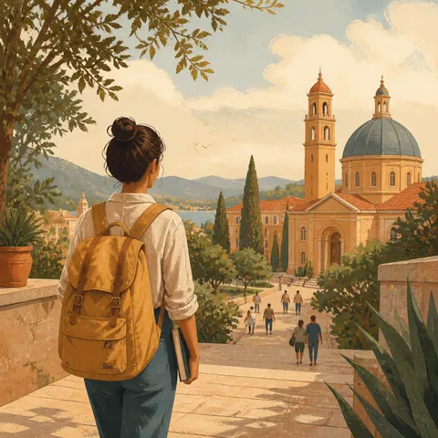 A friendly illustration showing to study abroad