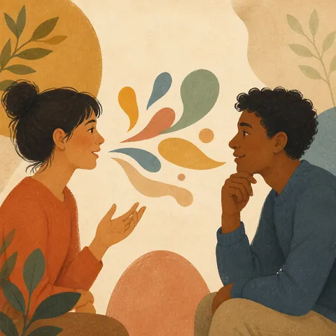 A friendly illustration showing language