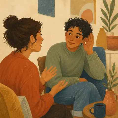 A friendly illustration showing to hear that
