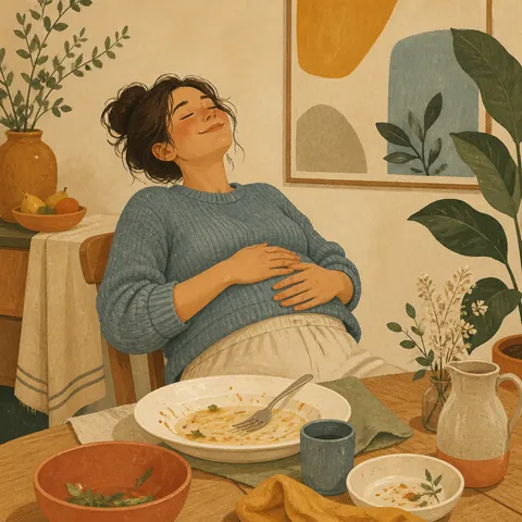 A friendly illustration showing full (from eating)